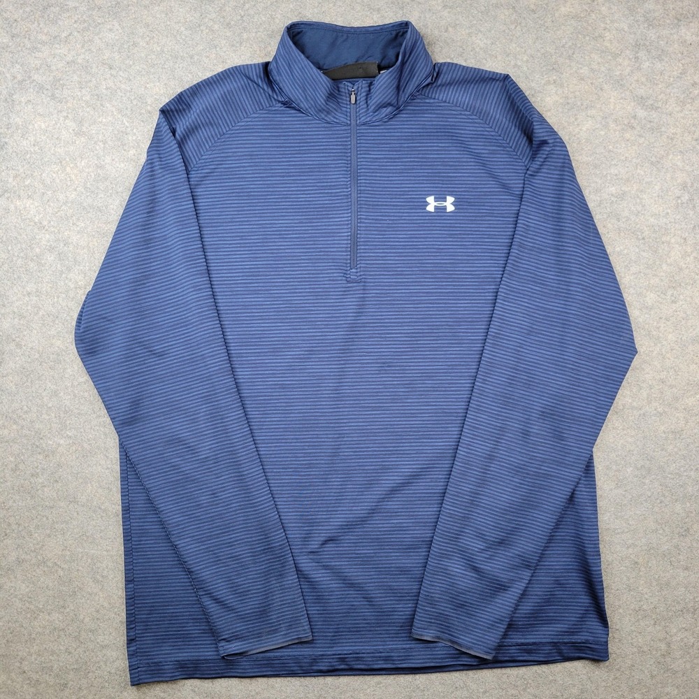 Under Armour Pullover Mens XL Blue Striped 1/4 Zip Long Sleeve Athletic Top Gym